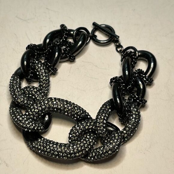 ABS Allen Schwartz Women’s Dark Gray Chain Wrapped Bracelet with Rhinestones - Picture 1 of 6